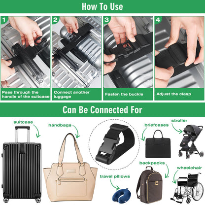 2PCS 22 inch Add a Bag Luggage Straps for Suitcase, Adjustable Suitcase Strap, Travel Accessories Travel Attachment for Connecting Two Suitcases or Smaller Packages Together -Black