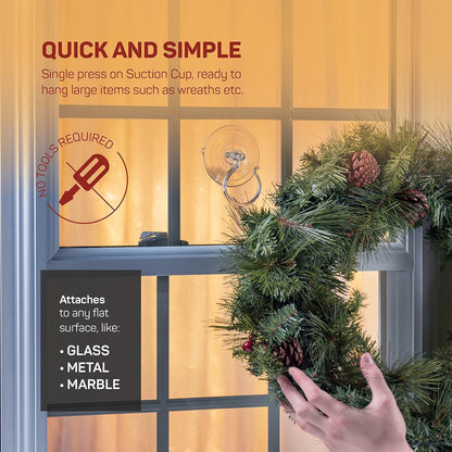 Christmas Wreath Hanger For Glass Front Door [Set of 2] Giant Suction Wreath Hanger, Hang Large or Heavy Wreaths Securely on Glass Doors and Windows up to 10 Lbs - Heavy Duty Wreath Holders - USA Made