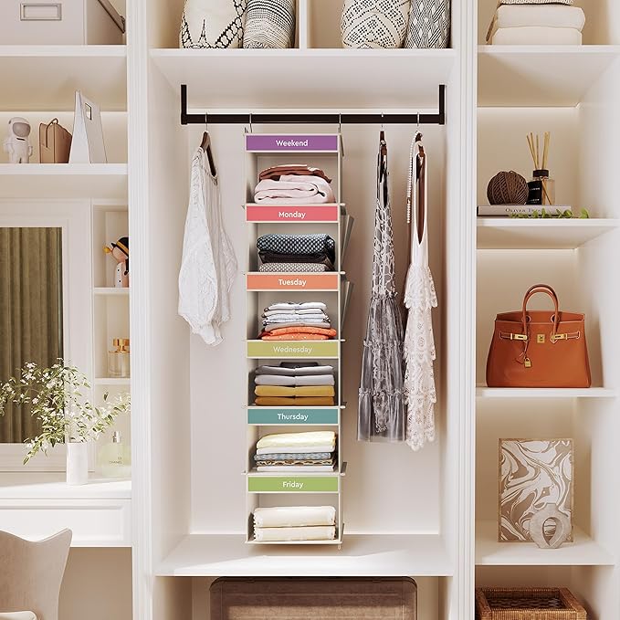 YOUDENOVA 6-Shelf Weekly Hanging Closet Organizer, Weekly Clothes Organizers