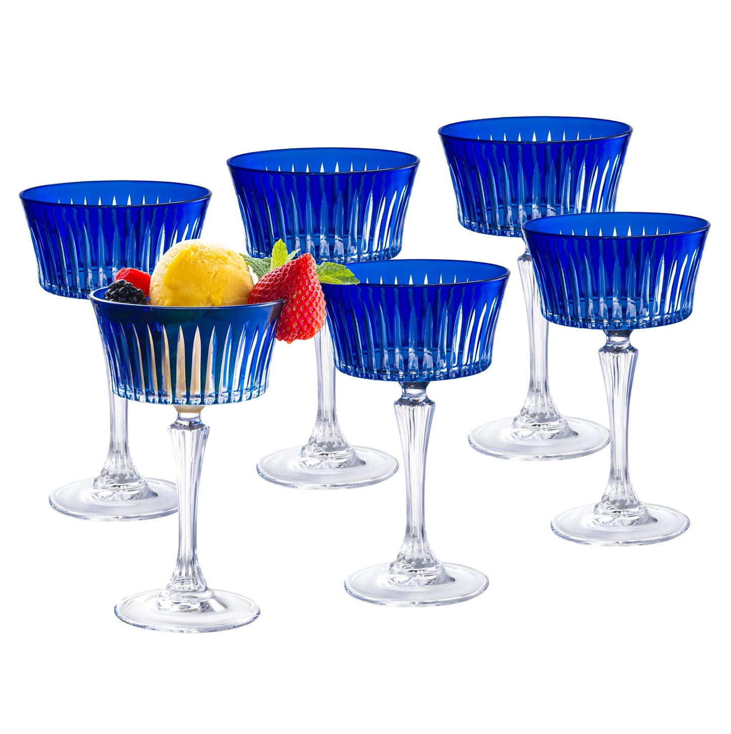 Barski Colored Champagne Coupe Glasses - Cobalt Blue Cocktail Coupe Glass, Stemmed Martini Glassware, Can be used for Dessert, Ice Cream - Blue - Set of 6 - Gift Ready - 8.7 oz., Made in Europe