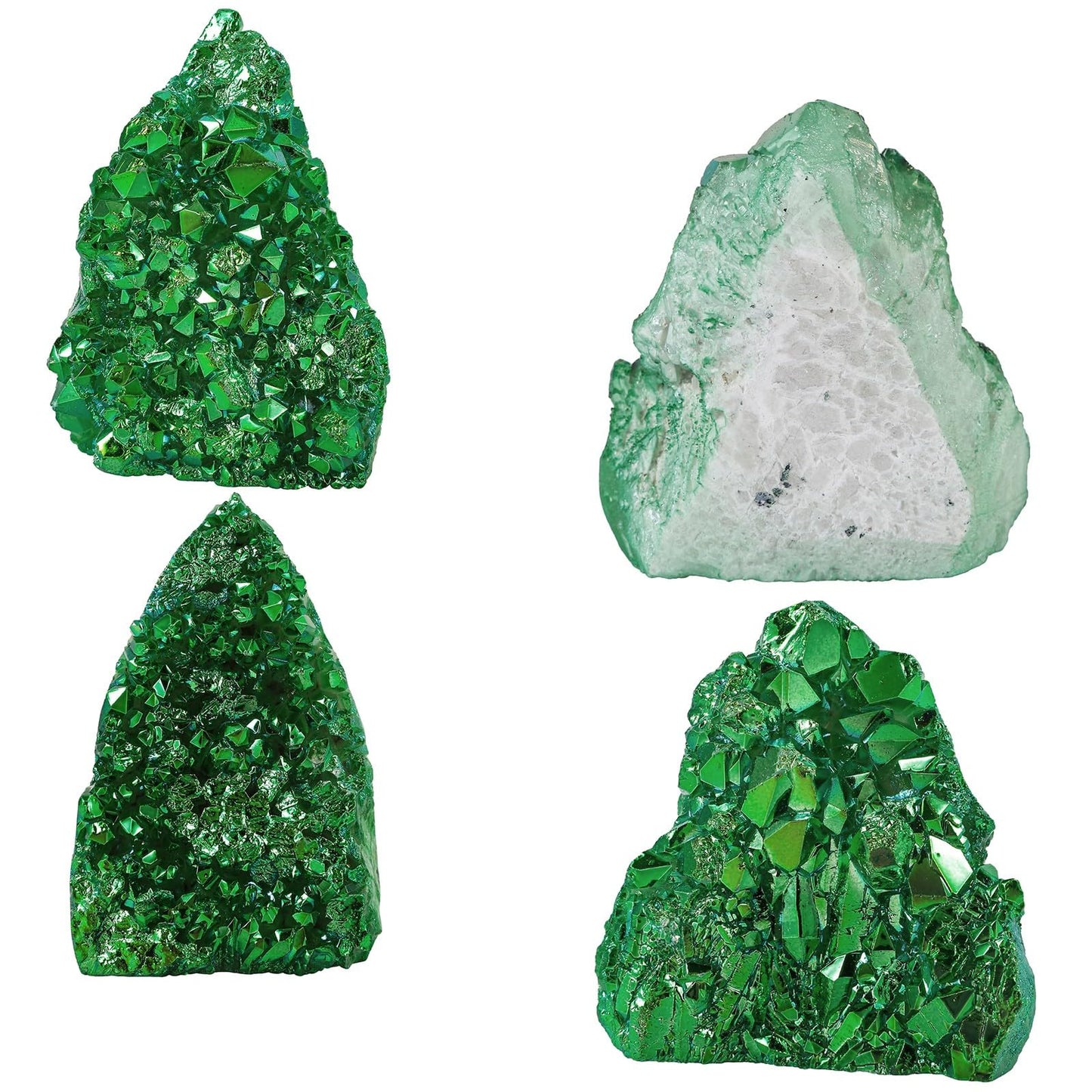 Sportmusies Titanium Coated Rock Crystal Cluster Specimen Home Office Decoration, Irregular-Shaped Quartz Cluster Stone for Reiki Healing Meditation, Green