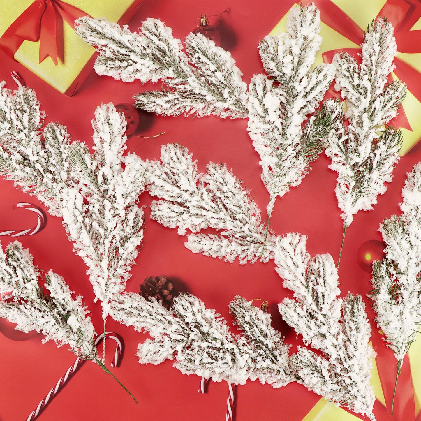12Pcs Snowy Artificial Pine Needles - Branches Twigs 10.6" Frosted Pine Picks Greenery Stems for Crafts, Wreaths, Garlands - Holiday Decor
