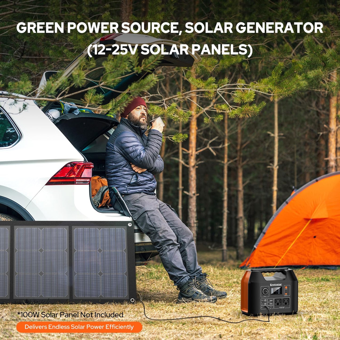 Portable Power Station EnginStar 300W Solar Generator 110V 296Wh Power Bank Two Pure Sine Wave AC Outlet 80000mAh Lithium Battery Pack for Camping Outdoors Trip RV Hunting Vans Emergency Backup