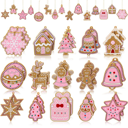 Vertintong 30 Pcs Pink Christmas Gingerbread Hanging Ornaments Pastel Gingerbread Ornaments Soft PVC Christmas Tree Wall Hanging Decoration for Xmas Party Office Home Decor Winter