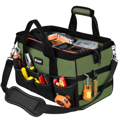UUP Heavy Duty Tool Bag 15-Inch, 16-Pocket Portable Empty Tool Box Organizer, Big Storage Toolbox Organization, Soft Handle Large Zipper Carrying Toolbag, Father Day Gifts for Him Dad Men, Green