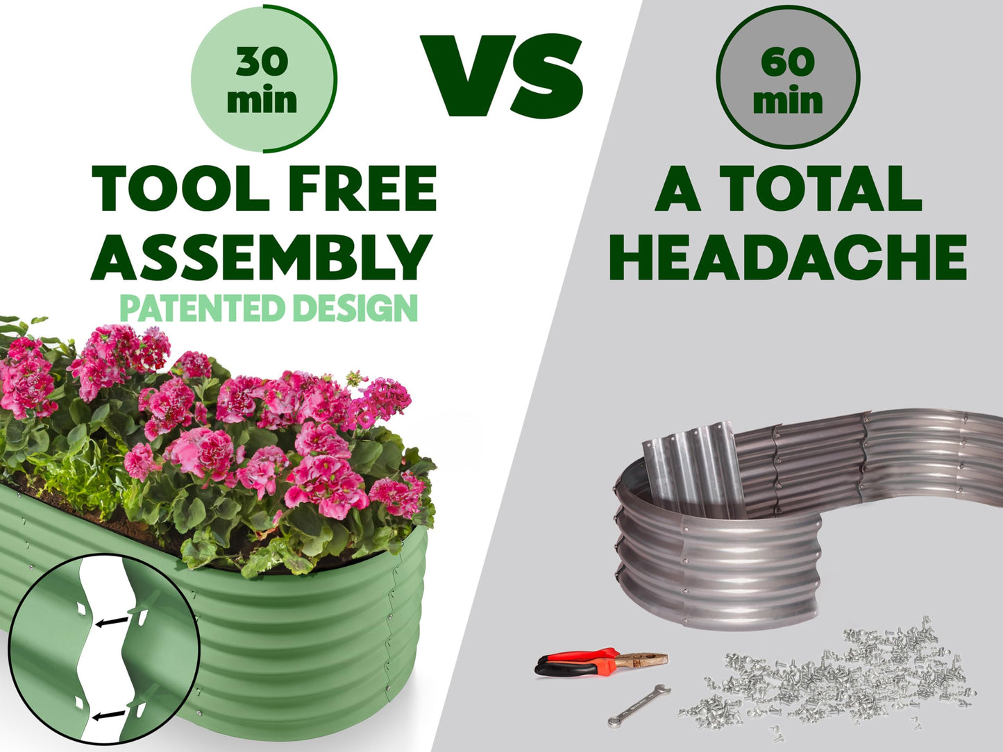 9-in-1 Galvanized Steel Raised Garden Bed // 8×2×1.5 ft Modular Planter for Gardening, Vegetables, Flowers // 18" Tall Metal Raised Garden Beds Outdoor (Light Green) // Patented Design Planter Box