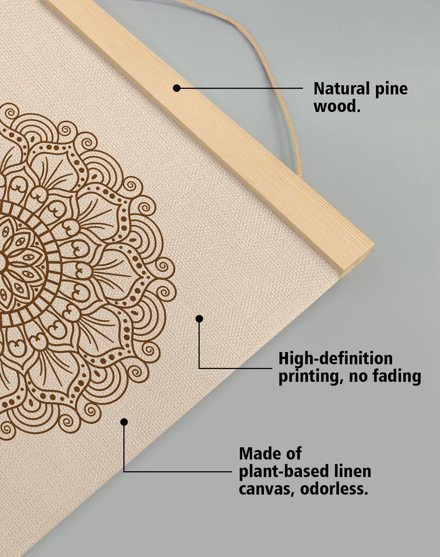 Inhale Mandala Wall Art ,Minimalist Yoga & Meditation Poster, Natural Linen Canvas with Wooden Hanger, Boho Zen Decor for Breathing Space, Spa Room, or Mindfulness Corner 14x18.5Inch(BG010)
