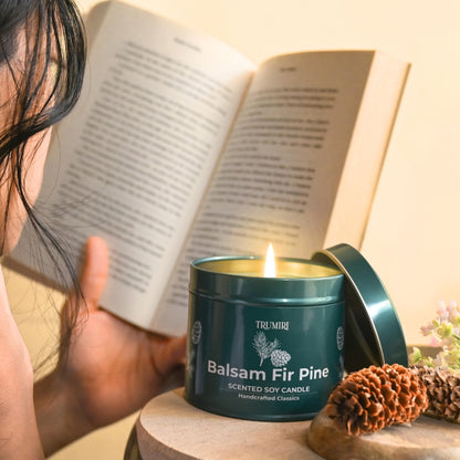 Balsam Fir Pine - Soy Candles for Home Scented - 5oz Natural Clean Non Toxic - for Fall Winter Christmas Holidays - Long Lasting Highly Scented Pet Safe Luxury Tin - Velas Aromáticas para el Hogar