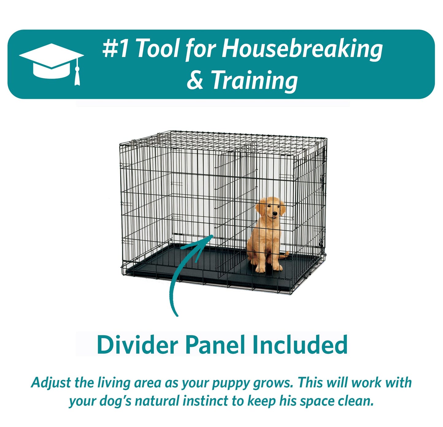 MidWest Homes for Pets Newly Enhanced Double Door iCrate 90.42 cm (36-Inch) Long Dog Crate, Includes Leak-Proof Pan, Floor Protecting Feet, Divider Panel & New Patented Features, Black, Model 1536DDU