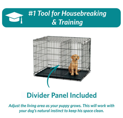 MidWest Homes for Pets Newly Enhanced Double Door iCrate 90.42 cm (36-Inch) Long Dog Crate, Includes Leak-Proof Pan, Floor Protecting Feet, Divider Panel & New Patented Features, Black, Model 1536DDU