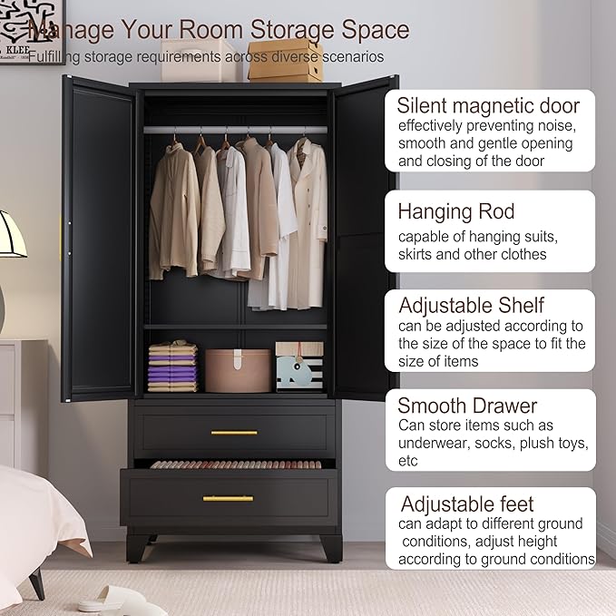 erosoei Metal Armoire Wardrobe Closet, 71 "Metal Clothing Storage Cabinet