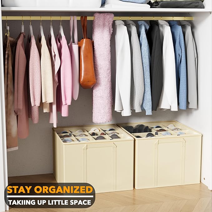 SpaceAid Shoe Organizer for Closet, 2 Pack Foldable Shoe Storage Containers