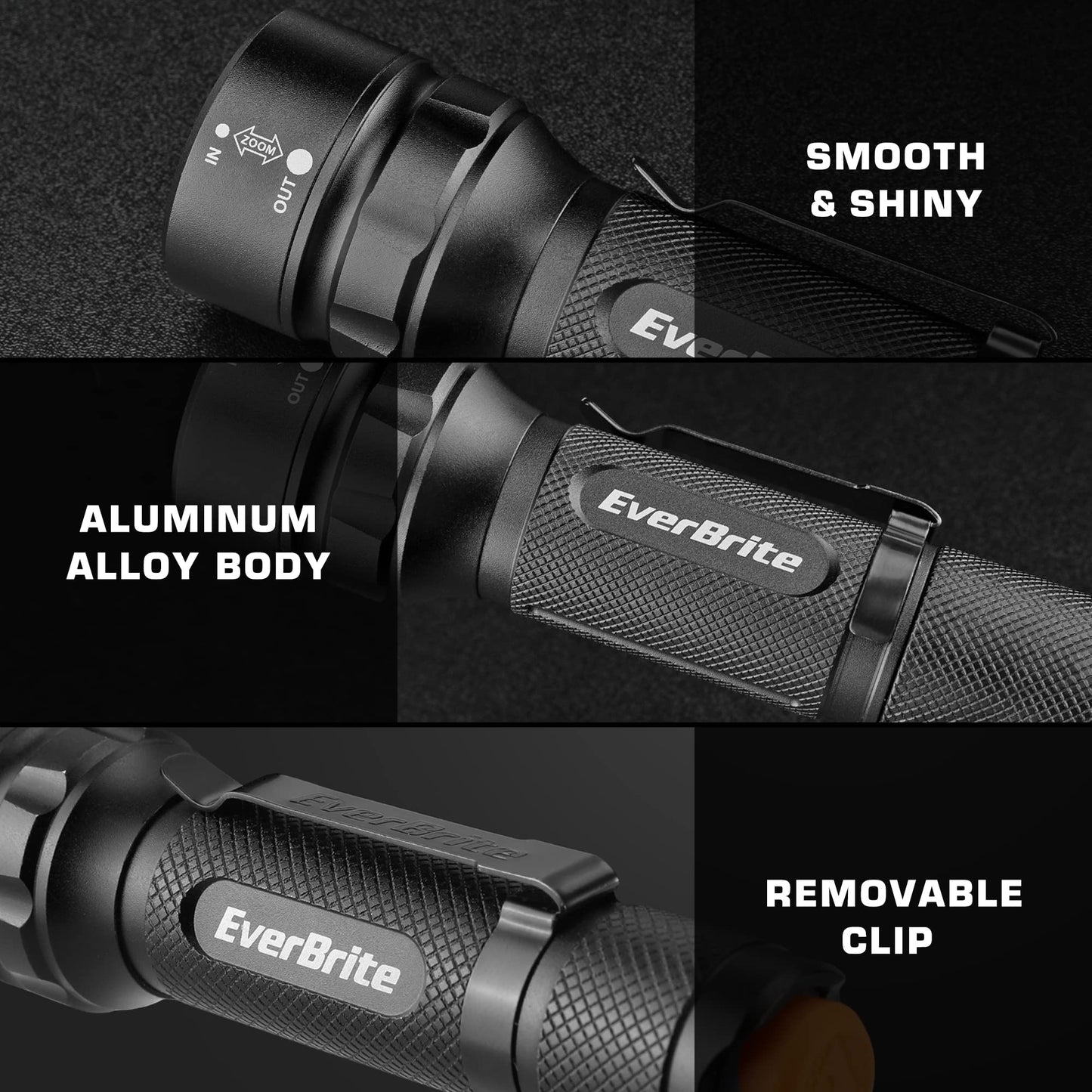 EverBrite LED Torches Zoomable 2 Pack, Aluminum Alloy Torch Camping Light with Belt Clip, 3 Modes Powerful Flashlight Torch 150LM for Outdoor Lighting Hiking