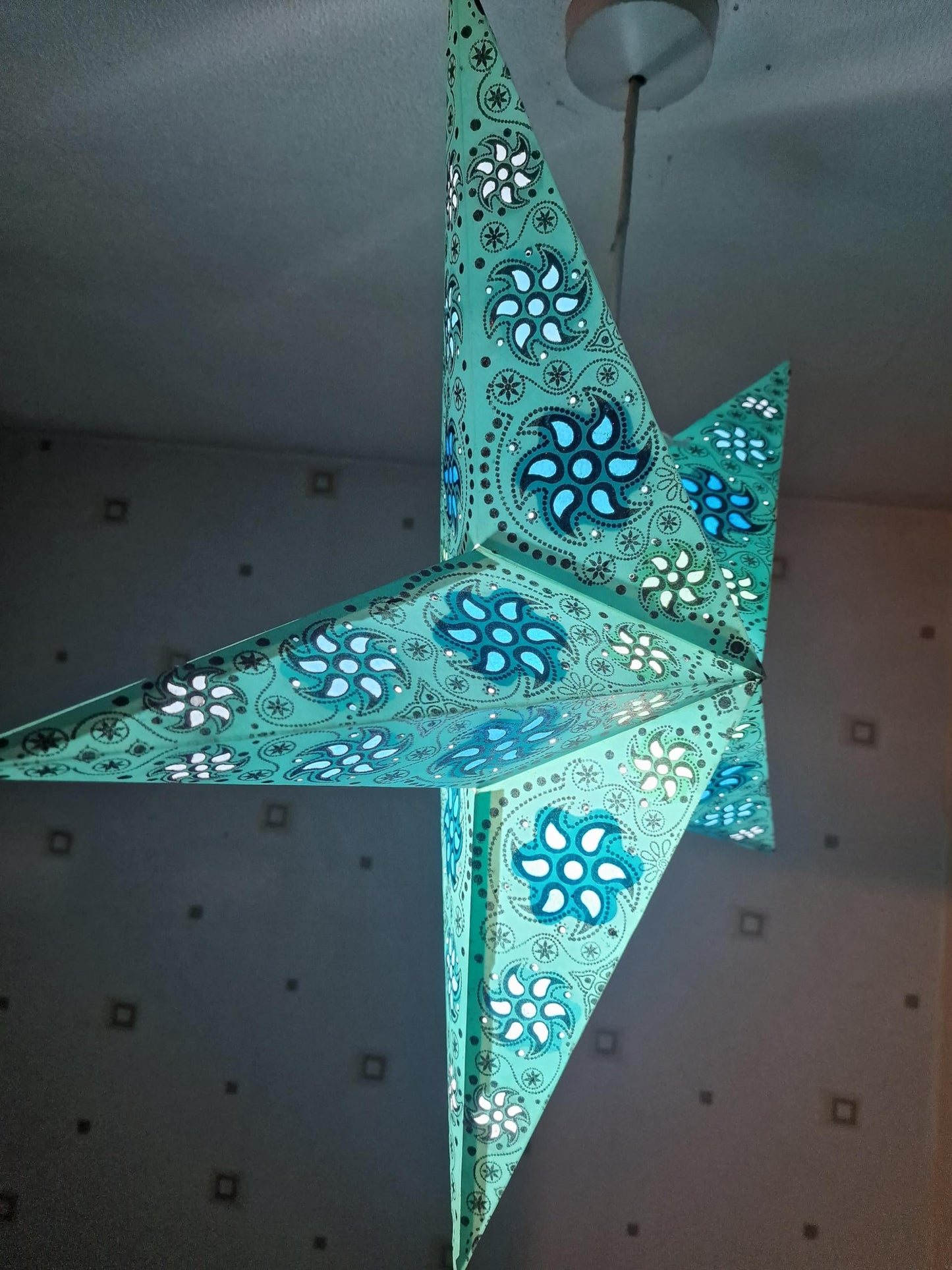 Yepsio Paper Star Lantern Lampshade, 24 inch, Hanging Decorations for Christmas, Wedding, Home, Party (Turquoise)