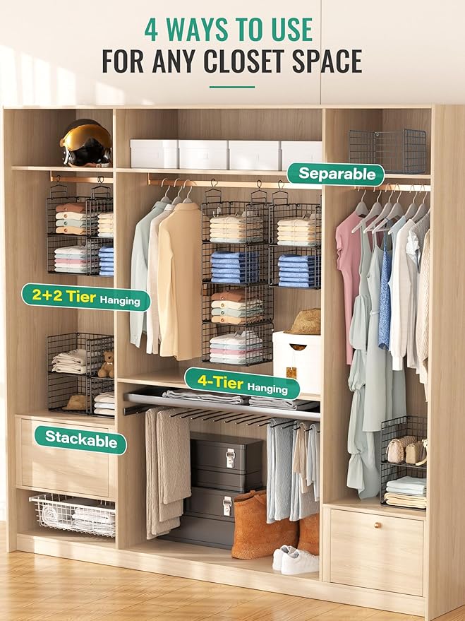 Hanging Closet Organizer, 4 Tier Metal Closet Organizers and Storage