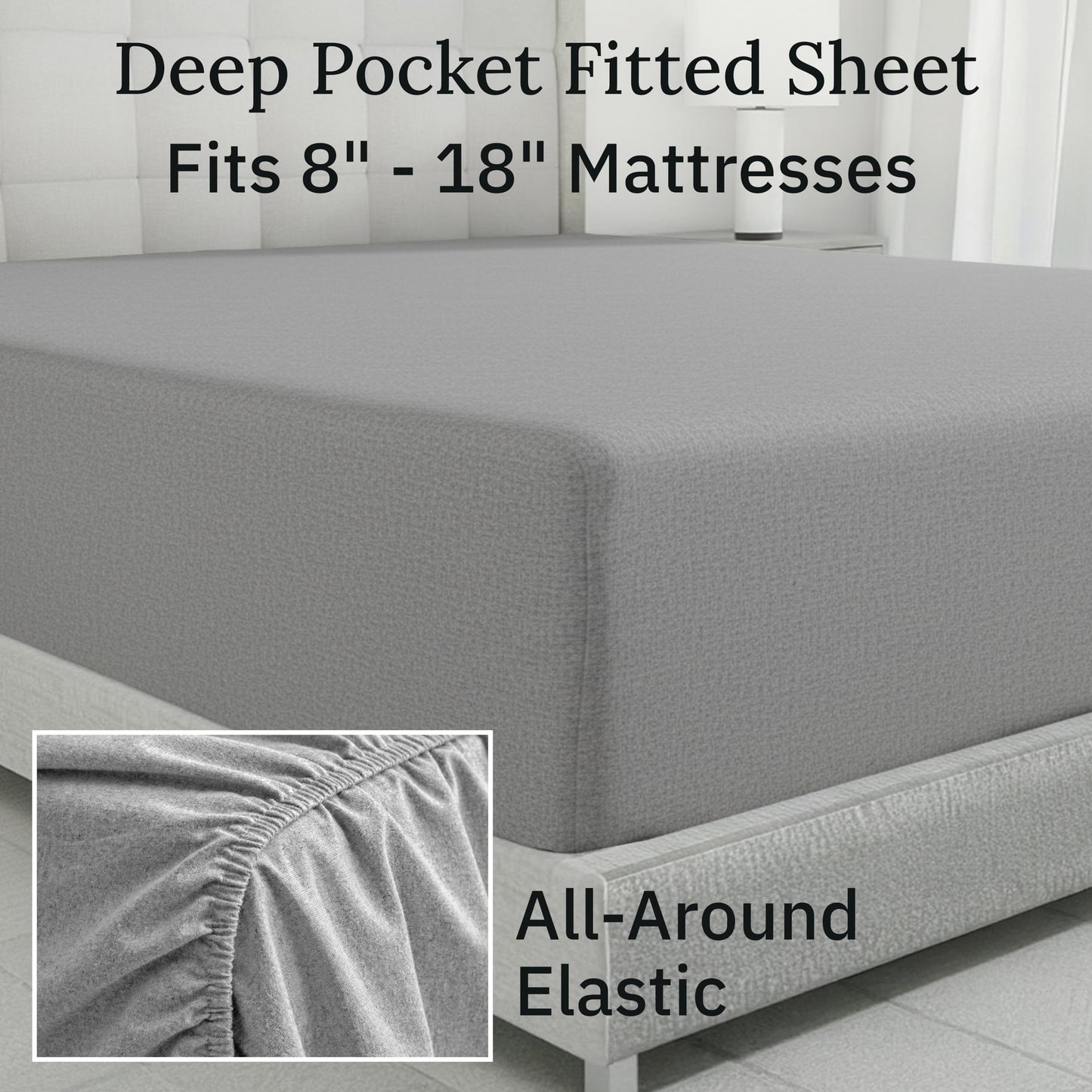 California Design Den Flannel King Sheet Set - Made in Portugal, 4-Piece 100% Cotton King Size Sheet Set, Thick, Velvet Soft, Triple-Brushed with Extra Deep Pockets - Heather Grey