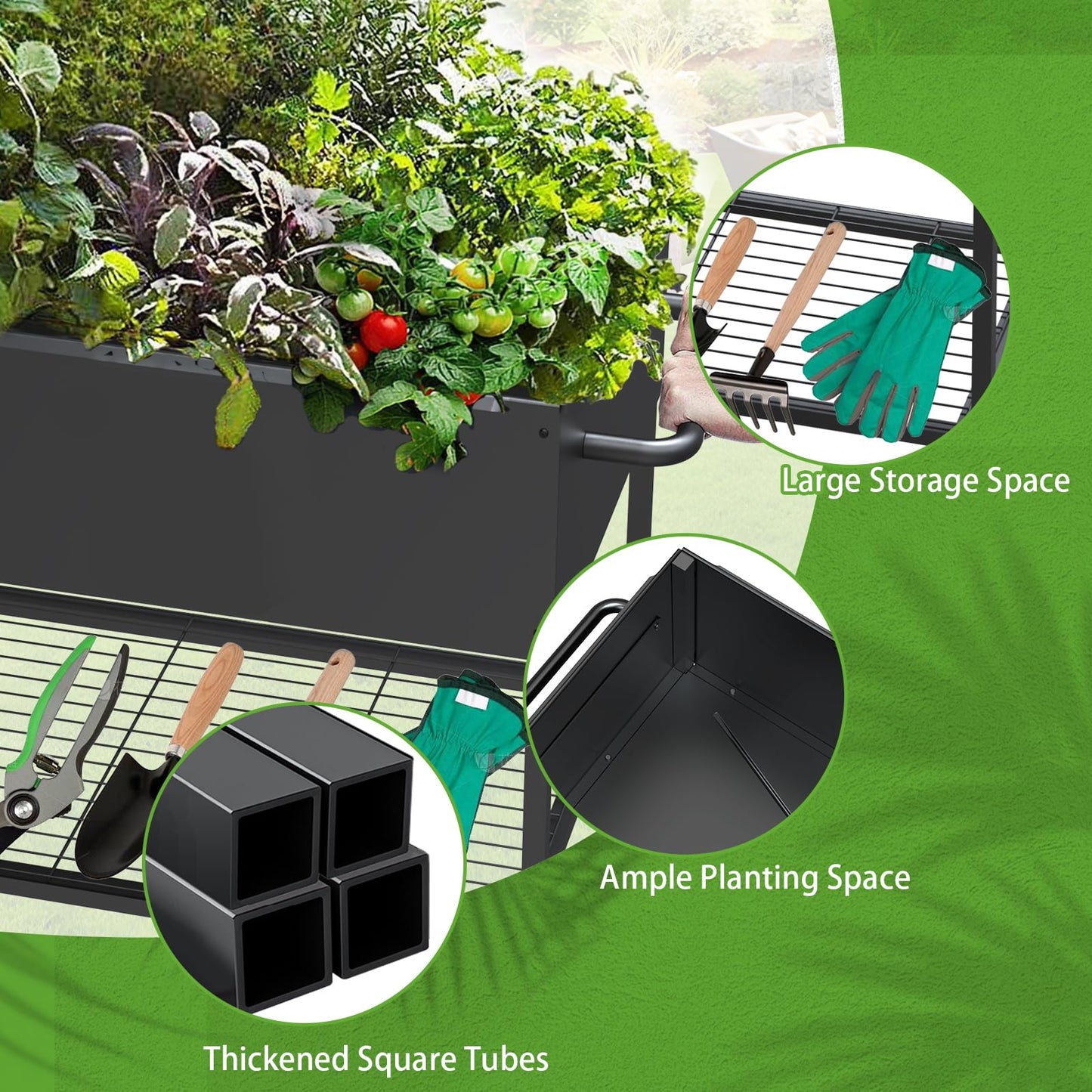 JWPEHOE 51 × 26 × 31.5 Inches Raised Garden Bed with Legs/Storage Shelf, Mobile Planter Box for Outdoor Plants, Elevated Garden Bed for Backyard, Balcony, Black