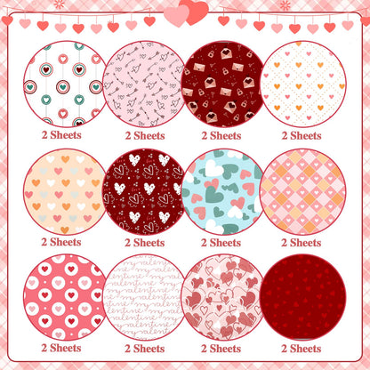 Konsait 24 Sheet Valentine's Day Pattern Paper Love Scrapbook Supplies Single Sided 6x6 Scrapbook Paper Valentine Supplies for Diy Making Greeting Cards and Decorating Photo Albums