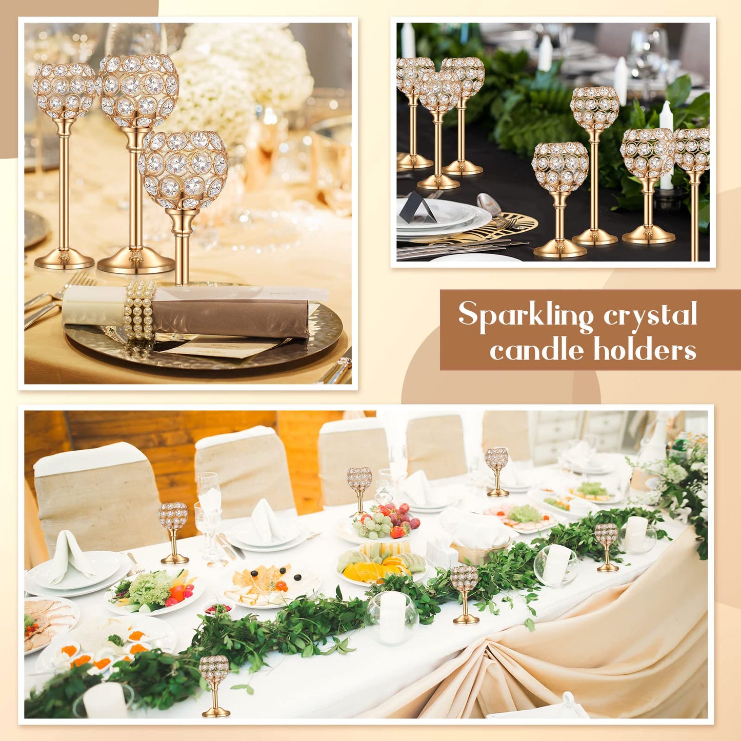 Qunclay 18 Pieces Crystal Candle Holders Bulk Candle Stick Holder Centerpieces for Table Wedding Centerpieces Crystal Decorative Tealight Dining Table Decor for Party(Gold)