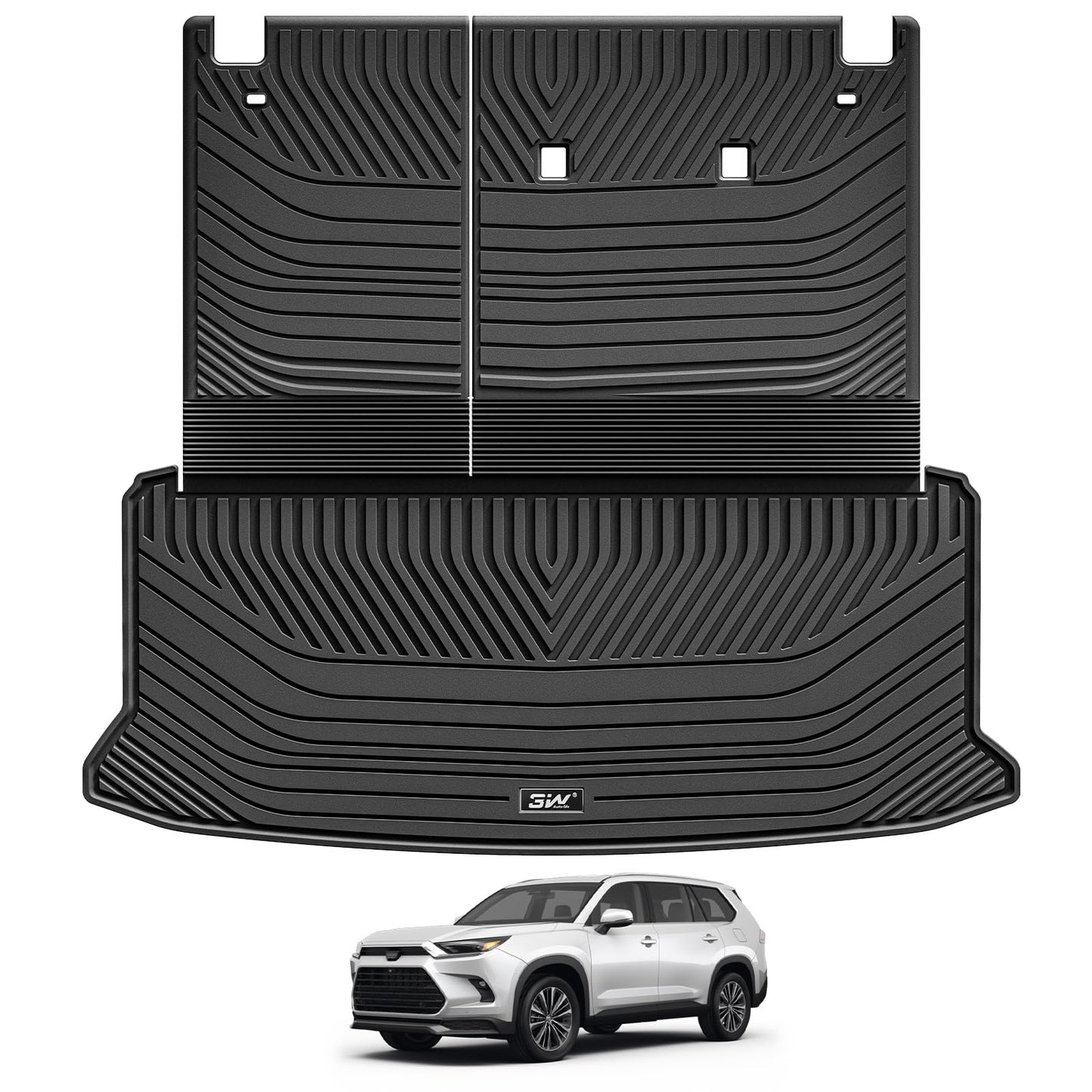 3W Cargo Liner Fit 2024 2025 2026 Toyota Grand Highlander 7 Seat with Subwoofer(Include Hybrid), Trunk Mat and Seat Back Covers TPE All Weather(Not for Hybrid MAX Model)