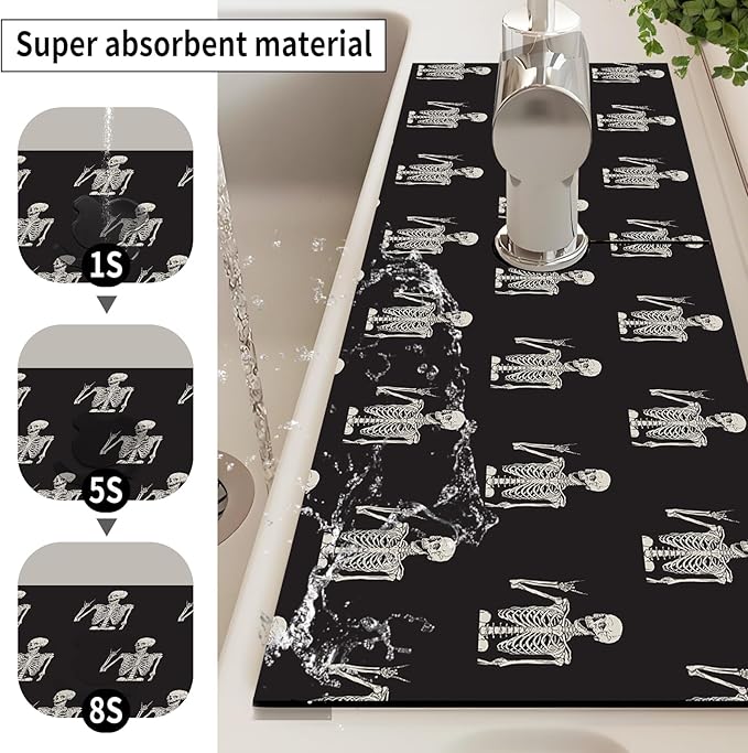 Absorbent Splash Guard Mat for Kitchen Sink, 15×5.5 Inch Cute Fast Drying Drip