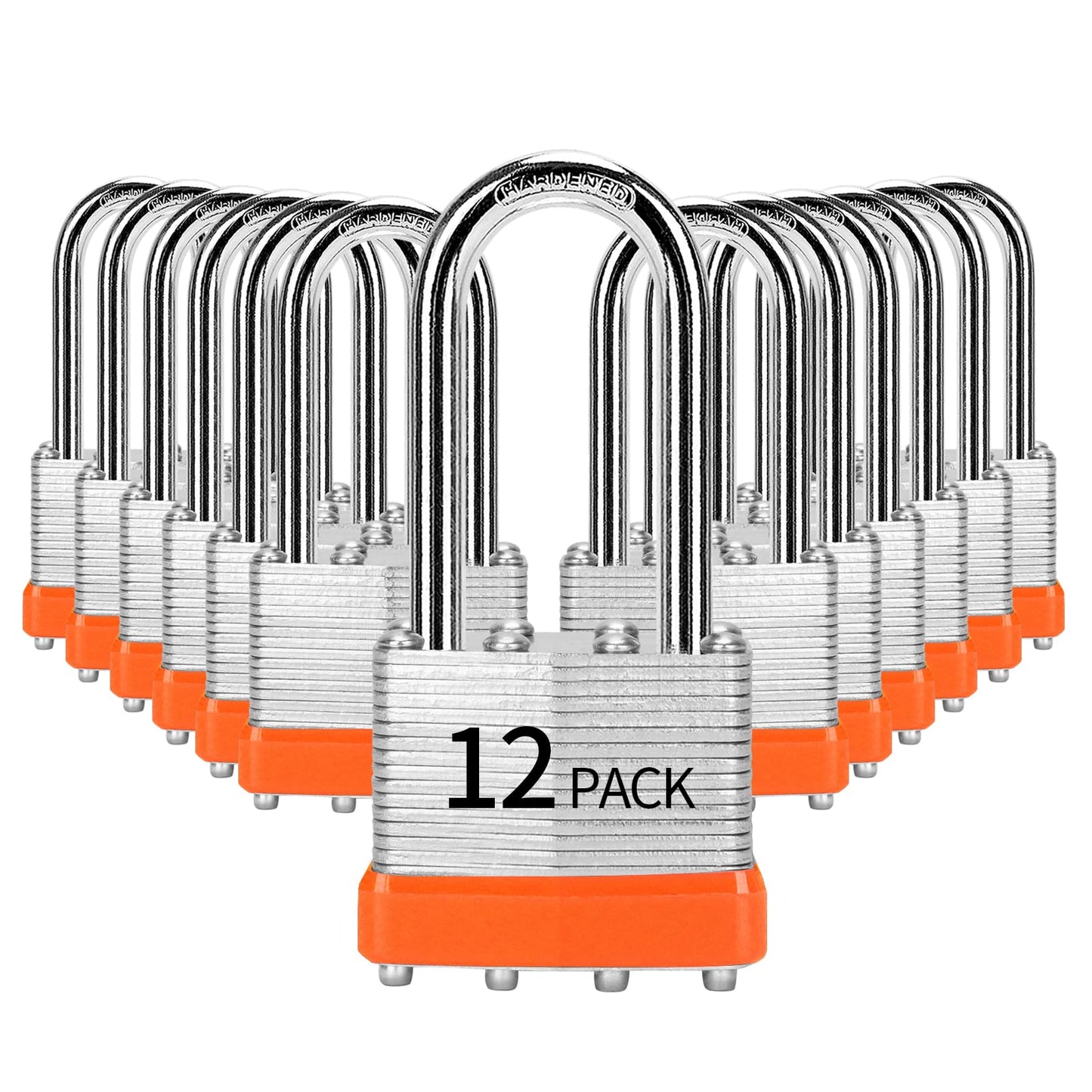 HZSY Padlocks Keyed Alike, Pack of 12, Laminated Steel Keyed Lock (1-9/16", 40mm), Padlocks with Same Key, Long Shackle, for Toolbox, Locker & StorageUnit or More