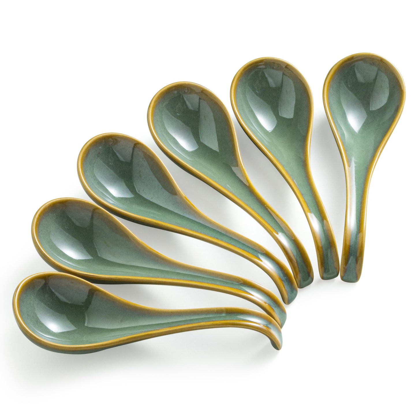 Gomakren Soup Spoons Set of 6, Asian Soup Spoons 6.5 Inch Ramen Spoons, Father's Day Christmas Ceramic Chinese Spoon Set for Soup, Cereal, Pho, Noodles, Dumpling, Dishwasher Safe, Blue-Green
