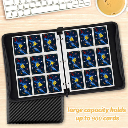 GERMUN Trading Card Binder, 900 Pockets Card Binder, 9-Poccket Sided Pocket Sports Card Binder, Premium Card Binders Compatible with MTG, TCG, Baseball Cards(Carbon Black)