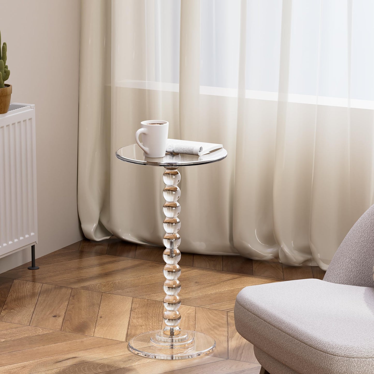 Dewrhiixe Acrylic Side Table, End Table Round Top with Solid Post for Living Room, Bedroom, Balcony, Easy Assembly (Clear) (Pedestal, Clear)