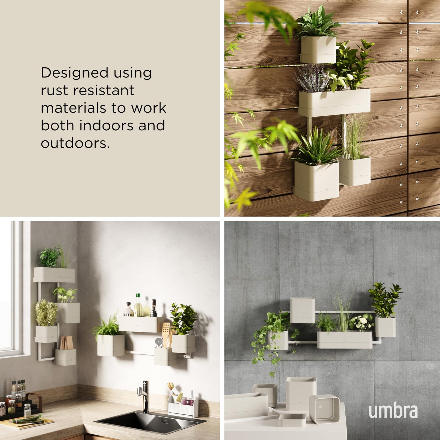 Umbra Cubiko Wall-Mount Planter with Four Adjustable Pots, Suitable for Indoor or Outdoor Use, Sand