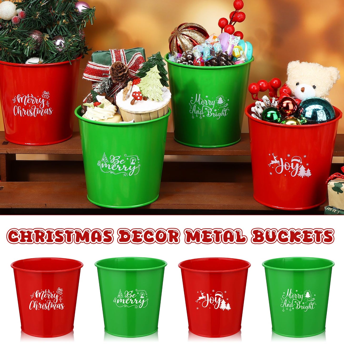 LIUBUJINGYING 20 Pcs Christmas Metal Buckets Christmas Galvanized Flower Planters Pots Red Green Farmhouse Metal Pail Rustic Decorative Gardening Containers for Party Home Xmas Outdoor Indoor Decor