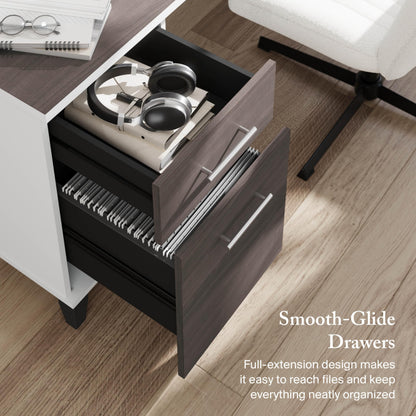 Bush Furniture Somerset 72W 3 Position Sit to Stand Adjustable Standing L Shaped Desk in White and Storm Gray, Ergonomic Corner Computer Office Table