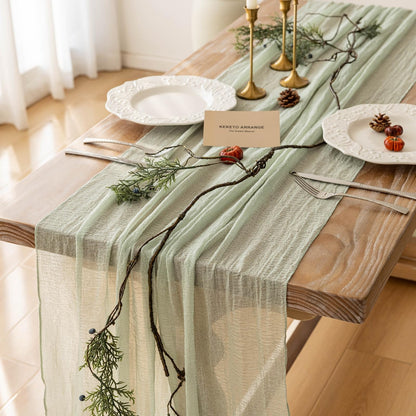 Keketoarrange Sage Green Table Runner Easter Decor Cheesecloth 120 Inch 10 FT Rustic Boho Cheese Cloth Runner for Wedding Baby Shower Bridal Shower Sheer Gauze Centerpiece Spring Home Decorations