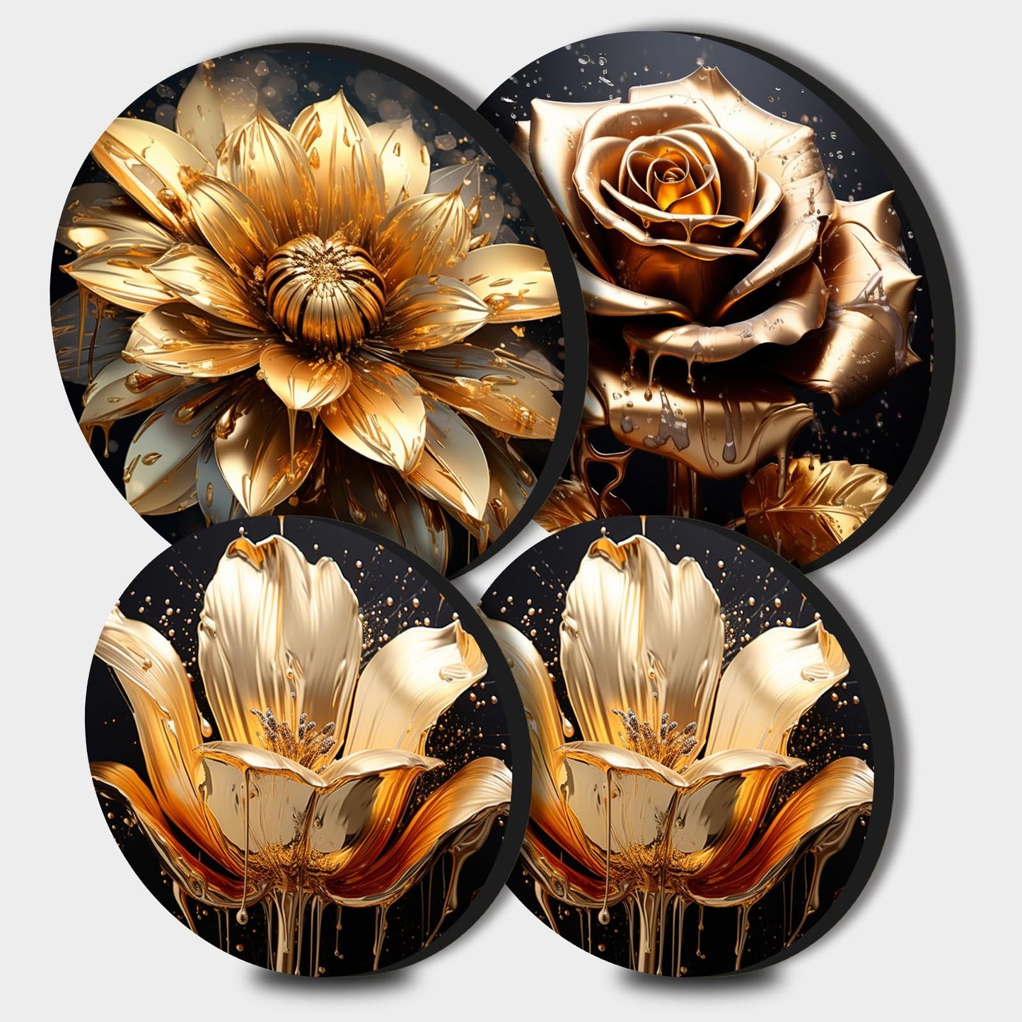 Tucocoo Golden Flowers Burner Covers,Set of 4,Lotus Floral Abstract Art Round Burner Cover Kitchen Decor Boho Pattern Classic Art Round Metal Stove Burner Covers,Two 8inch Two 10inch,Black