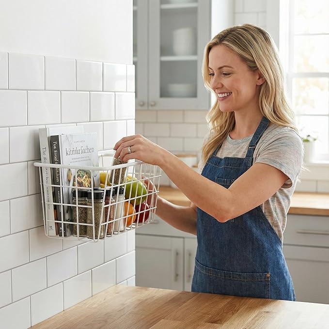 Hanging Kitchen Baskets Adhesive Sturdy Wire Storage Baskets