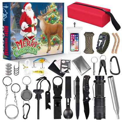 Advent Calendar 2025 Survival Kit Advent Calendar for Adults, 24 Day Christmas Countdown with Outdoor Tools, Emergency Gear and Gift Box for Men, for Adventure Lovers