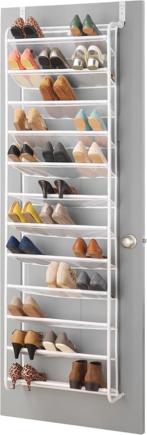 Whitmor 36 Pair Over The Door Shoe Organizer, 12 Tier Hanging Shoe Organizer