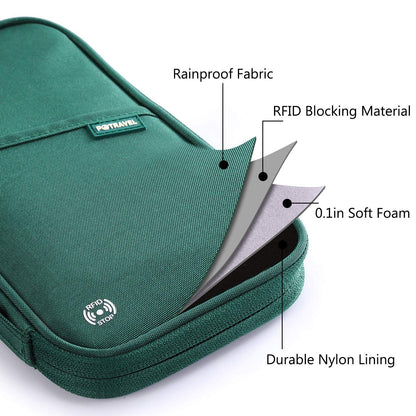 VanFn Travel Wallet Family Passport Holder RFID Blocking Travel Document Organiser Waterproof Holiday Passport Case Men Women for ID Card, Credit Cards, Flight Tickets, Money, Coins (Green)