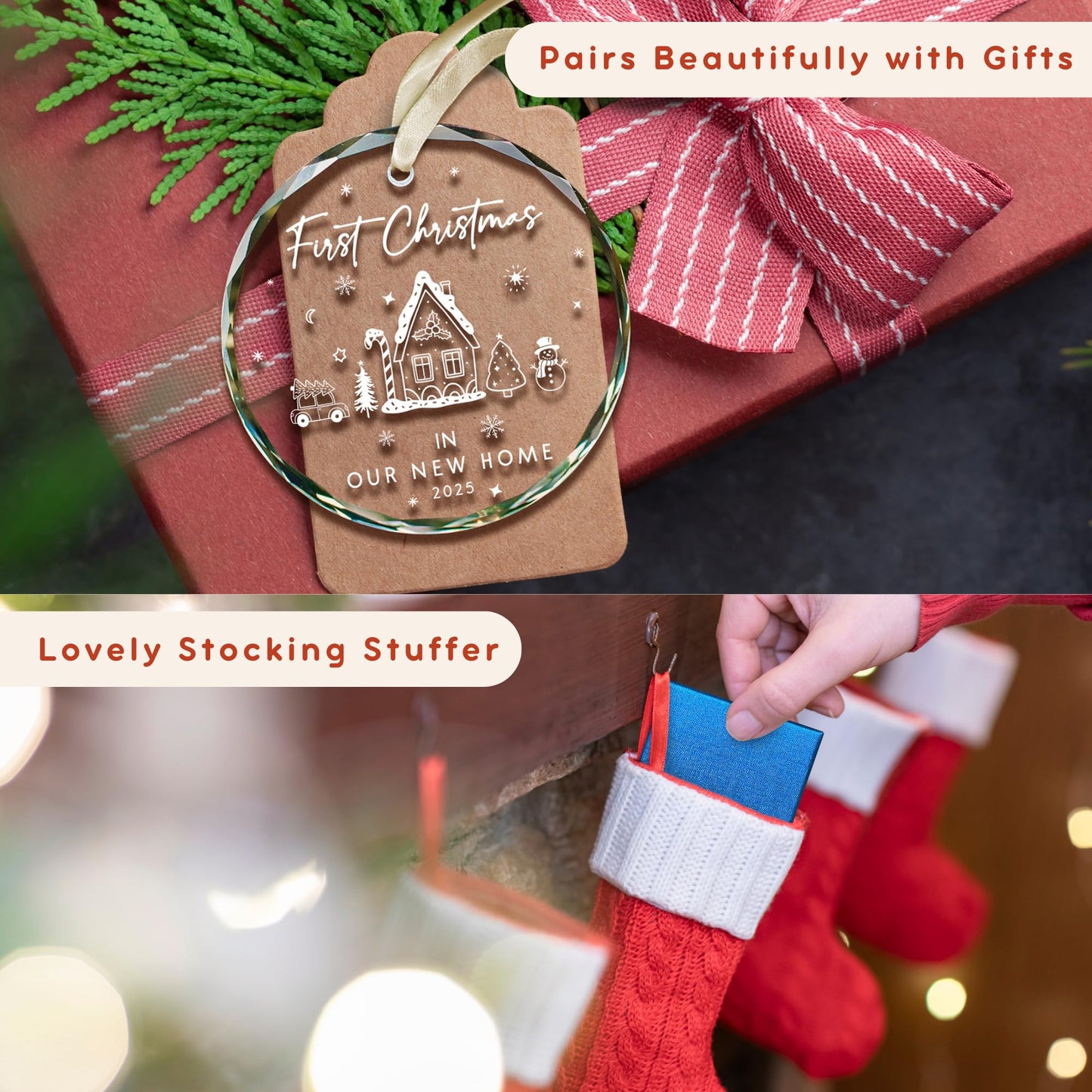 TUMSHANIP New Home Ornament 2025 - First Home Christmas Ornament 2025 - House Warming Gifts New Home - Housewarming Gift Presents for Women, Couple - New House Owners Gift Ideas - Glass Ornament