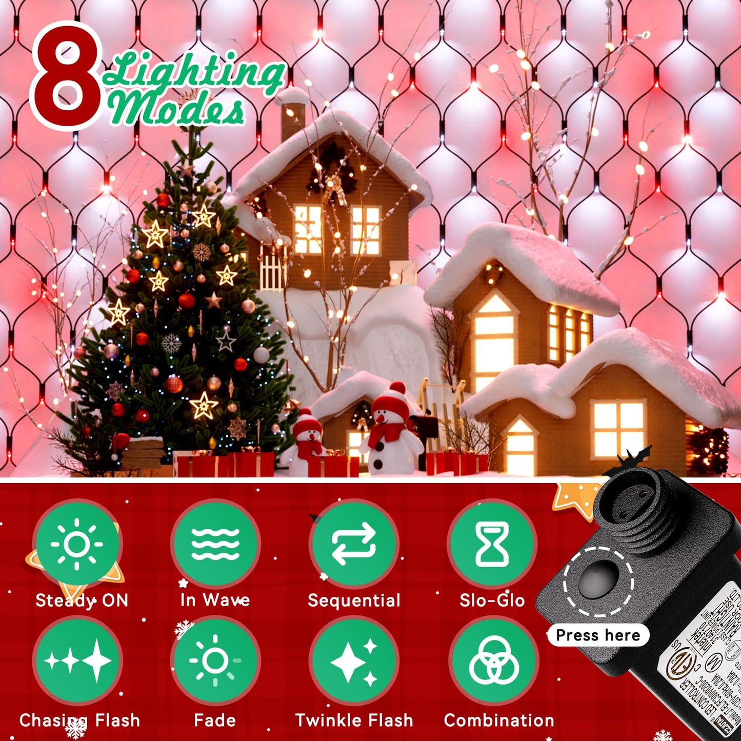 LitHome 21FT x 5FT Christmas Net Lights Outdoor, 360 LED Red White Bush Lights 8 Modes, Connectable Waterproof Valentines Net Mesh Light Dark Green Wire for Bushes Shrubs Holiday Valentine's Day Decor