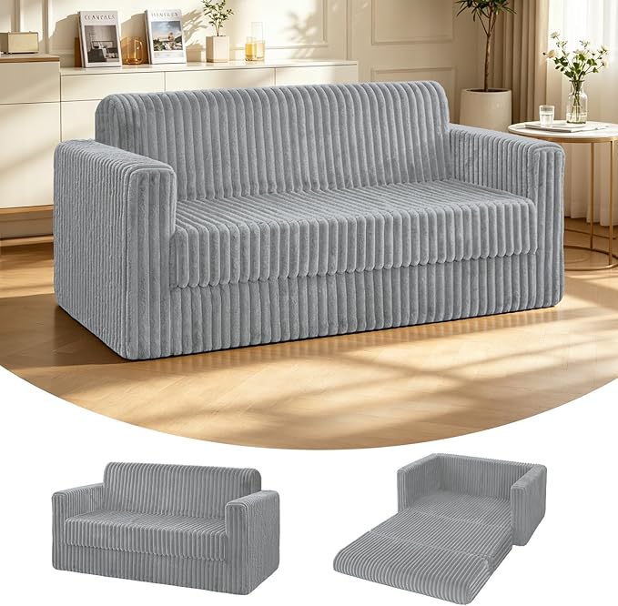 HABUTWAY 49.8" Loveseat Boneless Couch, 4-in-1 Convertible Sofa Bed, Plush Fur