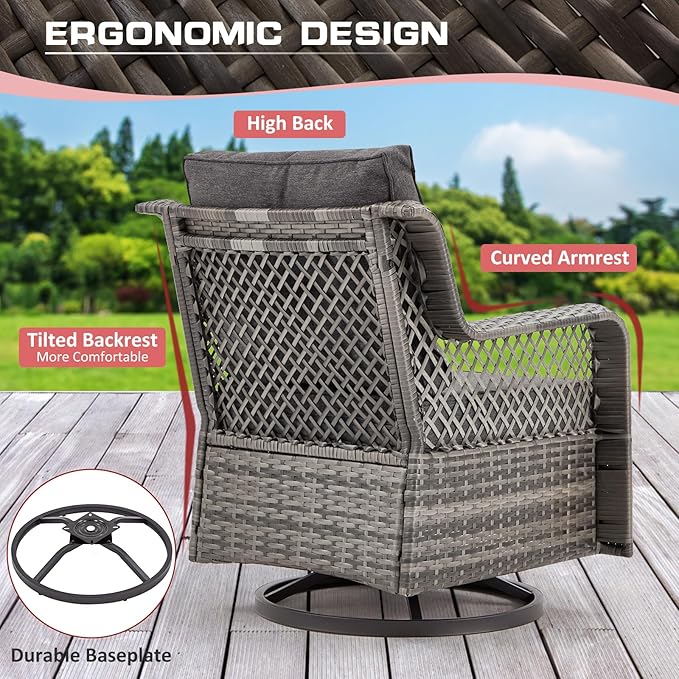 6 Pieces Wicker Patio Furniture Set Conversations Sets, 2 Outdoor 360° Swivel