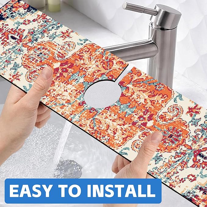 Oriental Turkish Carpet Pattern Red Dish Drying Mat