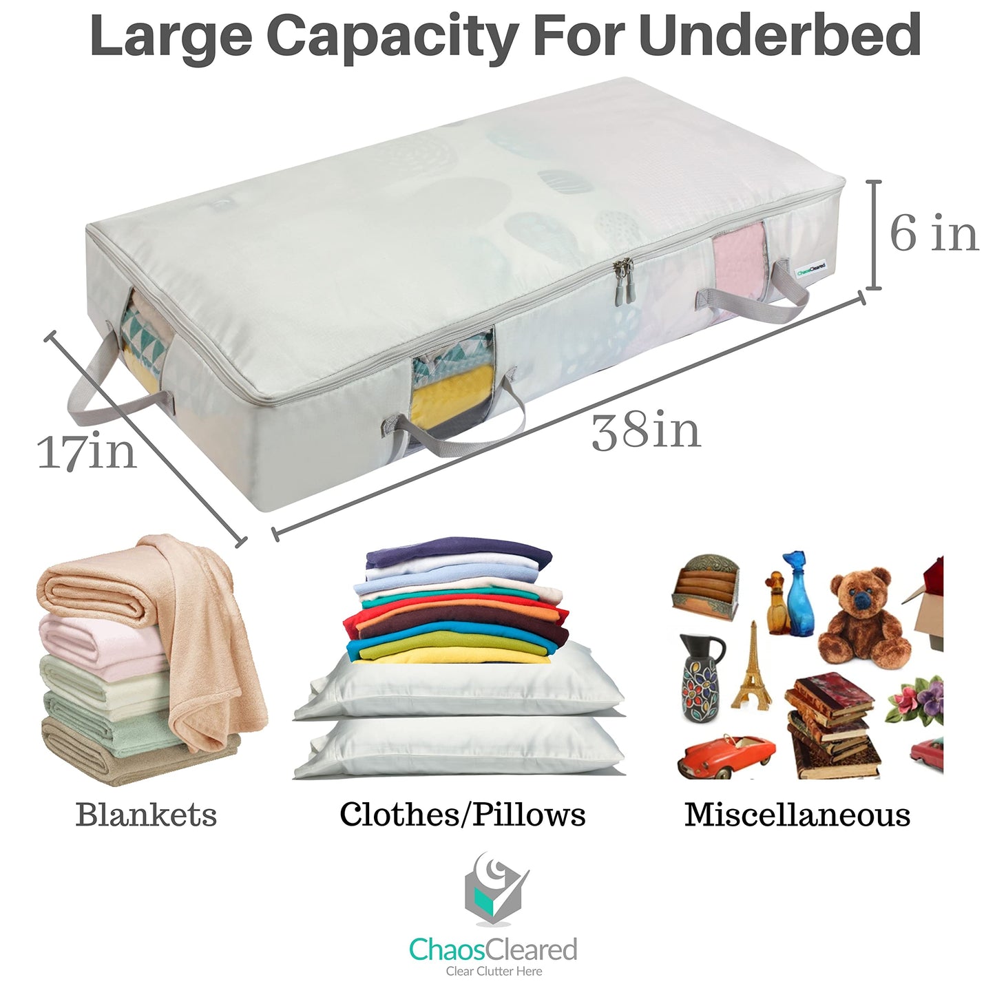 Under Bed Storage Containers for Toys, Clothes, Shoes etc. Underbed Organizer Bag that slides Under the bed without friction or wheels. Low profile 6 height is great for under the couch or other