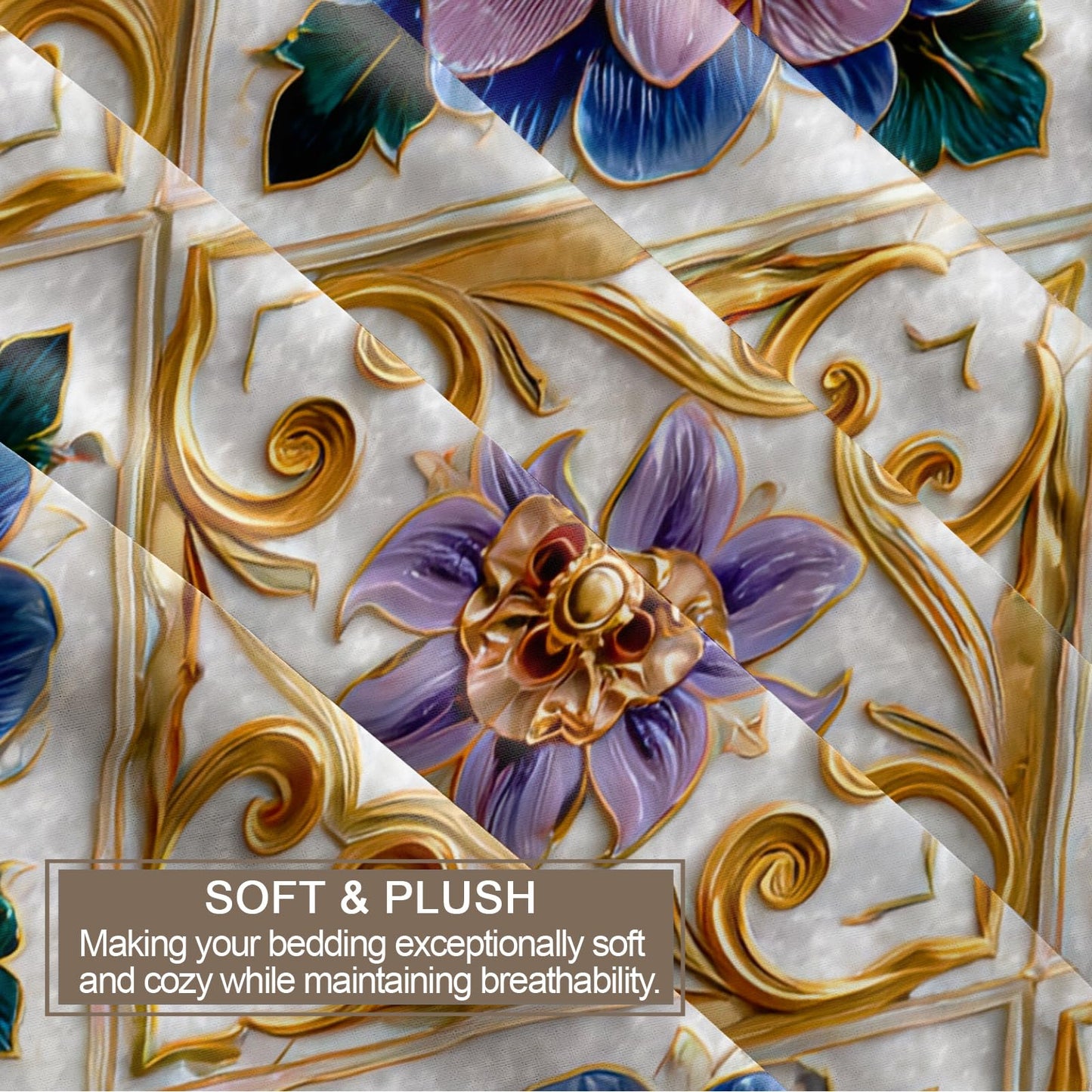 ZAMODE Floral Duvet Cover 104" x 90", Vintage Exotic Flower Bedding Set, Luxury Flowers Comforter Cover with Zipper Ties