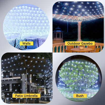 21ft x 5ft Solar Net Lights Outdoor, Solar & USB 2 Power Way 360 LED Waterproof Mesh Lights for Bushes, Remote Control 8 Modes String Light Trees Patio Garden Christmas Indoor Decor (Cool White)