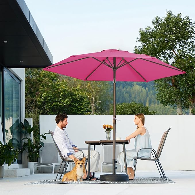 JEAREY 7.5FT Patio Umbrella Market Table Umbrella with 6 Sturdy Ribs, Push Button Tilt/Crank Outdoor Umbrella for Garden, Deck, Backyard, Pool and Beach,Rose Pink