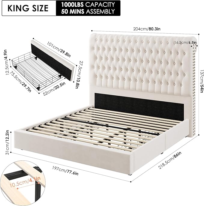 King Size Bed Frame 54" Tall Headboard
