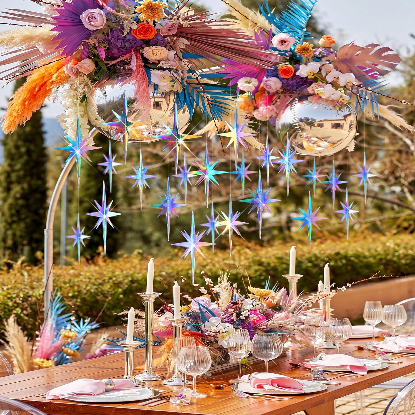 Novabright 16 Pcs Iridescent Hanging Star Party Decorations 3D Glittering Iridescent Explosion Star Ornaments 4.7" for Y2k Unicorn Disco Birthday Party Wall Ceiling Decor