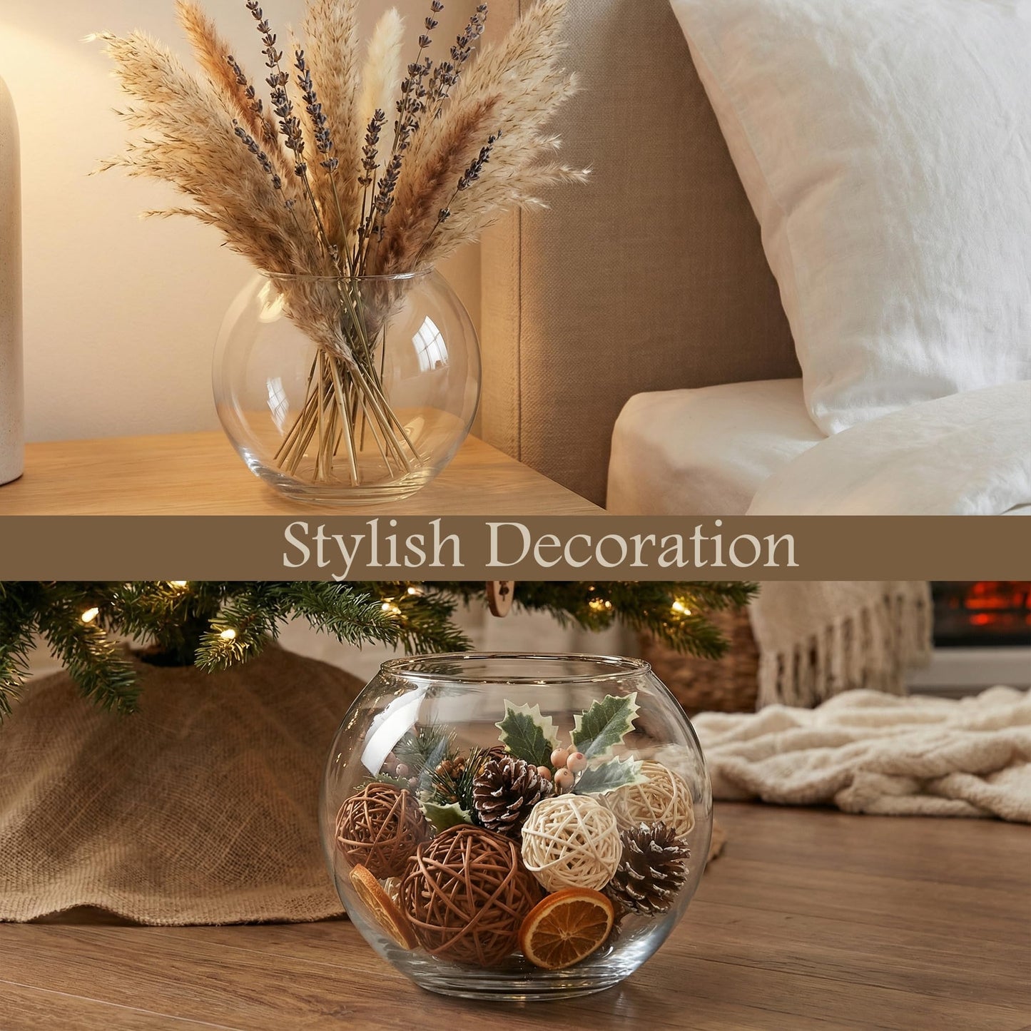 Glass Fish Bowl, Decorative Glass Bowl, Round Vase for Flowers and Decoration, Bowl for Sand Candles, Terrarium Bowl, Sphere Vase (5.7x4.5 inches)